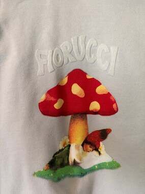 Fiorucci Mushroom Gnome Hoodie Womens Medium Pale Blue Organic Cotton Portugal